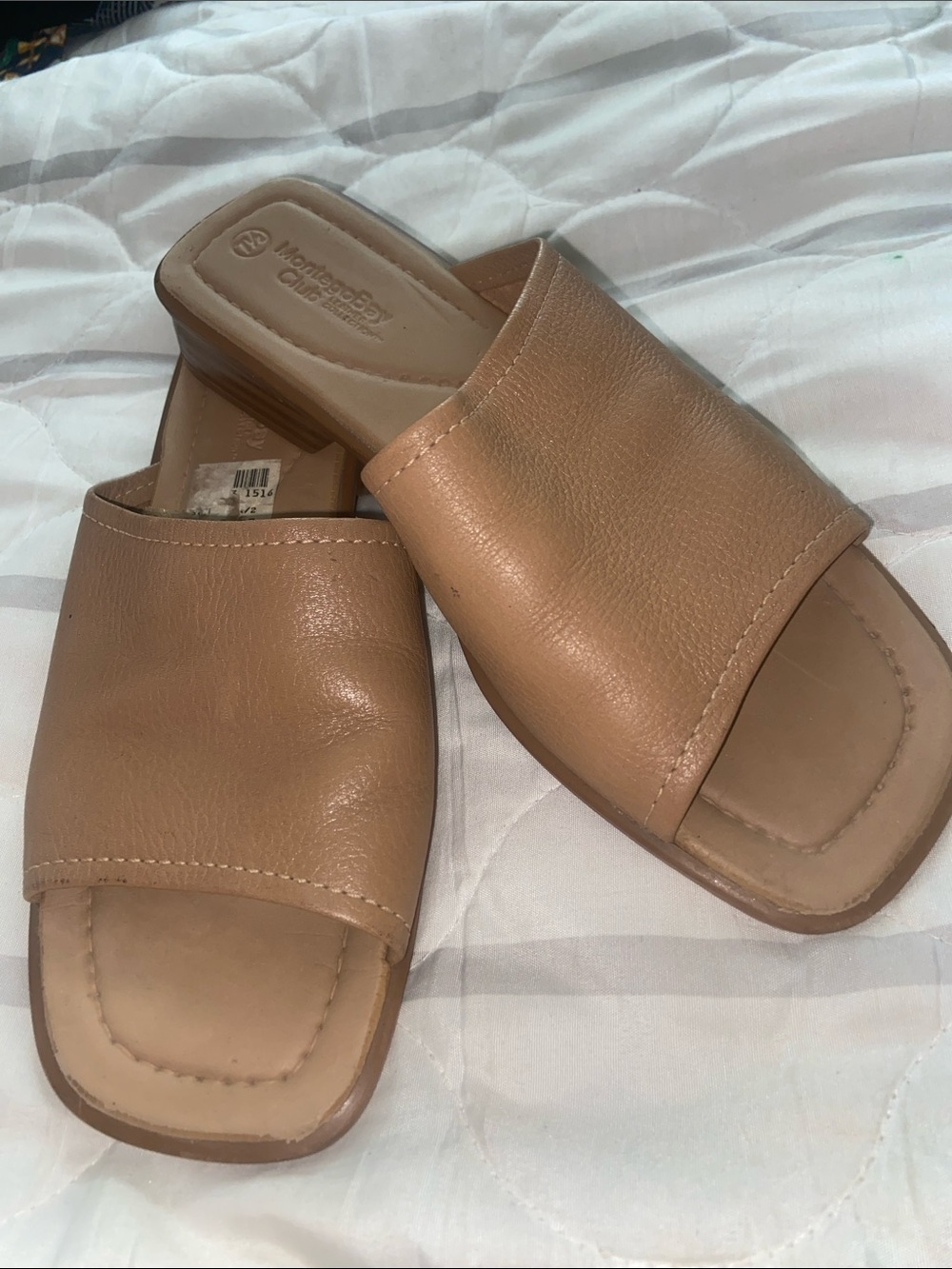 TAN LEATHER MULES SLIDES Genuine Leather MONTEGO BAY CLUB Sandals